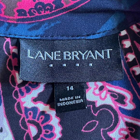 Lane Bryant Top Multicolor Paisley Print Long Bell Sleeve Wrap Blouse sz 14‎ EUC - Picture 7 of 15